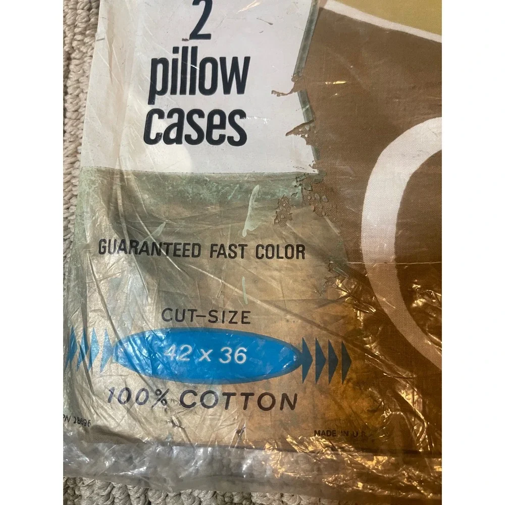 Vintage Dolly Madison 2 Pillowcases 100% Cotton MCM Abstract Swirl Yellow Brown - Picture 5 of 6